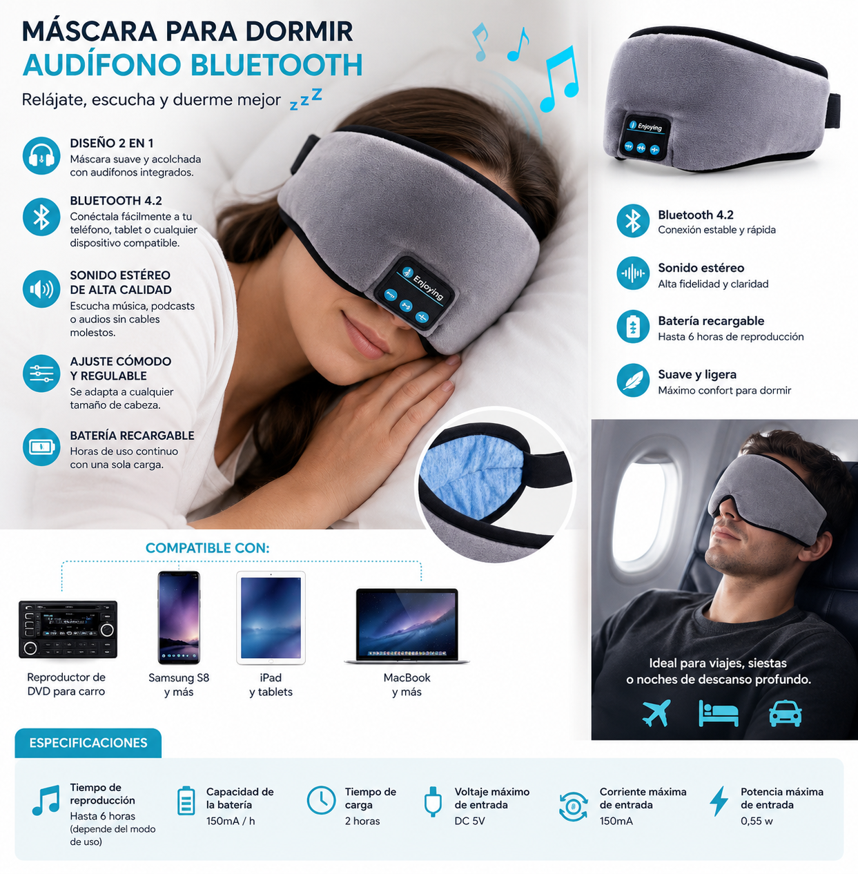 MÁSCARA PARA DORMIR CON BLUETOOH