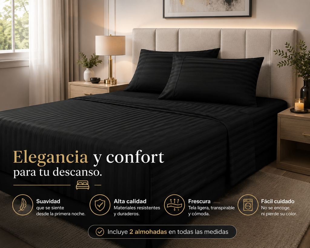 COMBO SÁBANAS + 2 ALMOHADAS - ALGODÓN