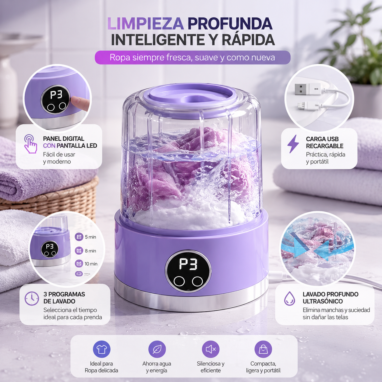 LAVADORA MINI PORTÁTIL - RECARGABLE